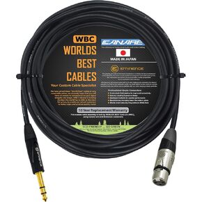 WORLDS BEST CABLES 25 Foot - Canare L-4E6S, Star Quad Balanced XLR to TRS Patch Cable with Eminence Gold E312 Female XLR & E502 TRS Stereo Plugs - Custom Made in Saudi Arabia