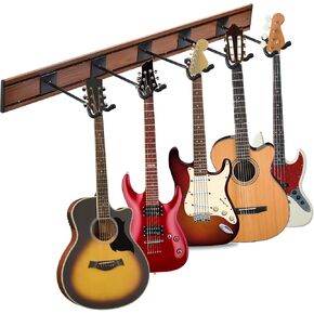 MOREYES Guitar Wall Mount for Multiple Guitars, Guitar Hanger Wall Mount with 5 Rotatable Guitar Hooks, 48" Thick Alloy Steel Guitar Wall Hanger Holder for Acoustic, Electric Guitar, Bass, Rosewood