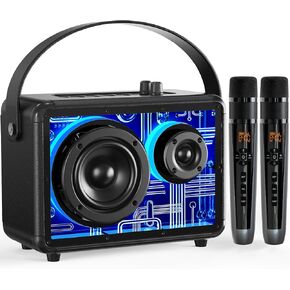 Portable Karaoke Machine for Adults with 2 UHF Wireless Mics, Bluetooth Karaoke Speaker Bass/Treble Adjustment, Karaoke Microphone with RGB Light Support TWS/REC/AUX/USB/TF for Party Gifts