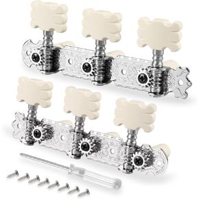 Mr.Power Guitar Tuning Pegs 6 String 3x3 Guitar Machine Heads Tuners Keys 3L3R White Knobs Guitar Parts Accessories for Classical Guitar Chrome (Oval Button)