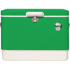 FSE Retro Metal Cooler, 80 Can/54 Qt. Capacity, Hard-Sided, Two Tone, Holds Up to 80 Beverage Cans, Metal Construction with Plastic Lining