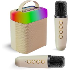 Mini Karaoke Machine for Kids Adults,2 Wireless Mics Portable Bluetooth Karaoke Speaker with Colorful LED Lights for Adilts Home Party;Birthday Gifts for Girls/Boys Ages 4, 5, 6, 7, 8, 9, 10,11,12+