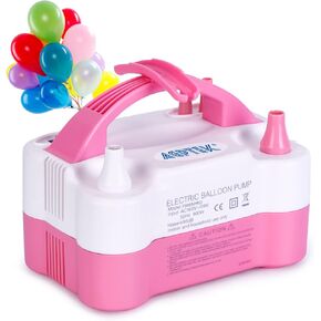AGPtEK Electric Air Balloon Pump with Built-in Tying Tool, 110V 600W Pink and White Portable Dual Nozzle Inflator/Blower for Party Decoration with Tying Tool on Handle