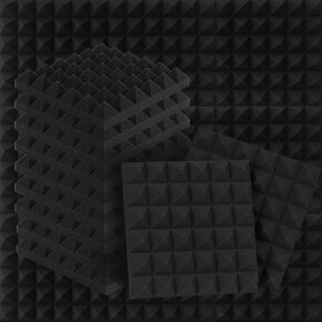 48 حزمة - 12 × 12 × 2 بوصة من ألواح الرغوة الصوتية المصممة على شكل هرم، وألواح إسفنجية مقاومة للصوت باللون الأسود، وألواح إسفنجية مقاومة للصوت عالية الكثافة ومقاومة للهب للجدار والسقف (48 حزمة)