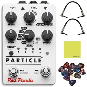 Red Panda RPL-101V2 Particle 2 Granular Delay Pedal Bundle w/ 2-Pack Strukture S6P48 Woven Right Angle Patch Cable, 12-Pack Guitar Picks and Liquid Audio Polishing Cloth