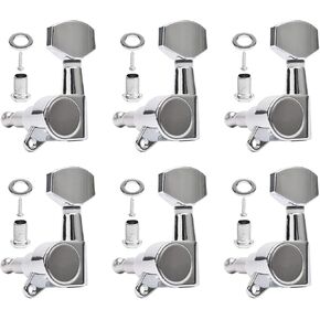 JIUWU Full Closed Guitar String Tuning Pegs Tuner Machine Heads Knobs Tuning Keys for Electric Guitar Part Replacement(6L, Silver)