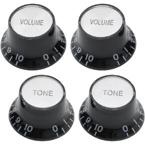 Electric Guitar Top Hat Knobs Speed Control Knobs 2 Volume 2 Tone Compatible Les Paul Epiphone Aluminum Guitar Hat LP Style Replacement Parts Four-Pack(Black)