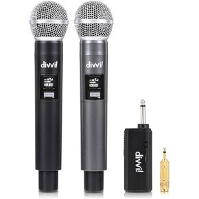 Wireless Microphone (Pair) - Fast, Stable Transmission - Up to 5 Hours Battery Life - Includes Adapter, Receiver, Carrying Case, Charging Cable & Microphone Head Cover (2)