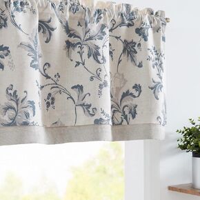 jinchan Linen Valance Curtain Farmhouse Window Decor Gray Floral Print Valance for Kitchen Living Room Double Layer Blackout Valance 16 Inches Window Treatment One Panel Rod Pocket Black on Beige