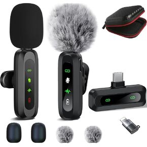Wireless Lavalier Microphone for iPhone Android Plug-Play,2 Pack Mini Microphone Professional Noise Reduction Recording Clip Mic for Creator Interview YouTube Interview TikTok Vlog Creator