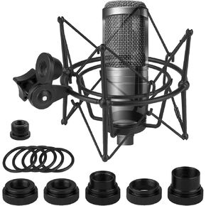 Geekria for Creators Microphone Shock Mount Compatible with Audio-Technica ATH AT2020, AT2020USB, AT2020USB+, AT2020USBi, ATR2500X-USB, Mic Anti-Vibration Suspension Adapter Clamp (Black/Metal)