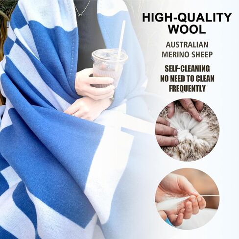 Wool Blanket & Throws 90% Wool Warm Blanket Soft Couch Blankets 75"x55" Twin Throw Blankets for Living Room, Camping, Outdoors, or Car Travel with Exquisite Box for Gift (Blue) in Kuwait