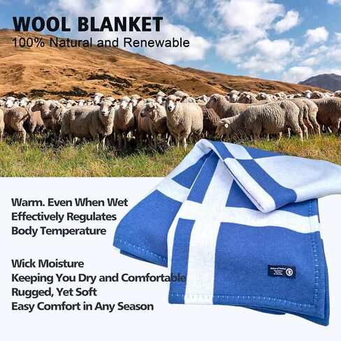 Wool Blanket & Throws 90% Wool Warm Blanket Soft Couch Blankets 75"x55" Twin Throw Blankets for Living Room, Camping, Outdoors, or Car Travel with Exquisite Box for Gift (Blue) in Kuwait