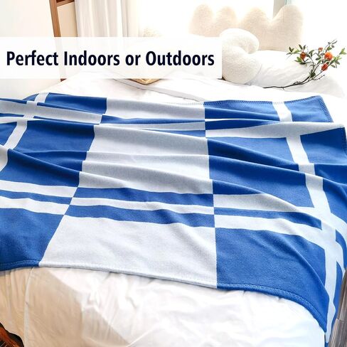 Wool Blanket & Throws 90% Wool Warm Blanket Soft Couch Blankets 75"x55" Twin Throw Blankets for Living Room, Camping, Outdoors, or Car Travel with Exquisite Box for Gift (Blue) in Kuwait