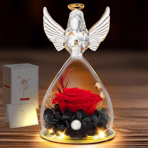 Mother's Day Flower Gift Ideas, Mom Gifts from Daughter Son, Mothers Day Rose Gifts for Mom Grandma Women Wife, Angel Figurines with Real Blue Rose Gifts for Her, Preserved Rose in Glass for Birthday in Kuwait