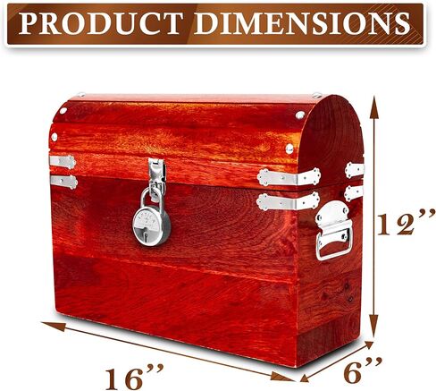 صندوق كنز القراصنة المصنوع يدويًا من Vizayo مع قفل ومفاتيح - صندوق تخزين خشبي عتيق مقاس 16 × 12 بوصة مع غطاء مفصلي - صندوق تخزين عتيق مزخرف مصنوع من خشب المانجو الصلب والقوي (أسود) in Kuwait