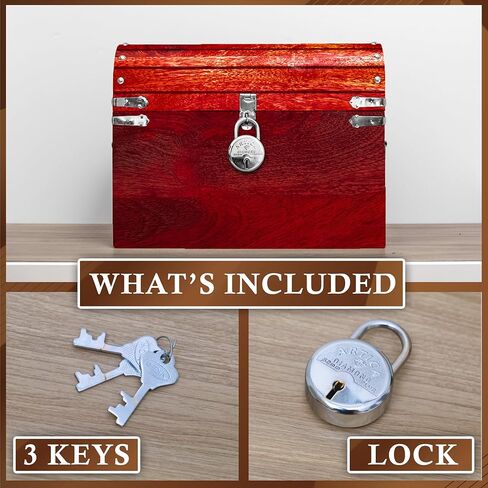 صندوق كنز القراصنة المصنوع يدويًا من Vizayo مع قفل ومفاتيح - صندوق تخزين خشبي عتيق مقاس 16 × 12 بوصة مع غطاء مفصلي - صندوق تخزين عتيق مزخرف مصنوع من خشب المانجو الصلب والقوي (أسود) in Kuwait