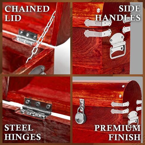 صندوق كنز القراصنة المصنوع يدويًا من Vizayo مع قفل ومفاتيح - صندوق تخزين خشبي عتيق مقاس 16 × 12 بوصة مع غطاء مفصلي - صندوق تخزين عتيق مزخرف مصنوع من خشب المانجو الصلب والقوي (أسود) in Kuwait