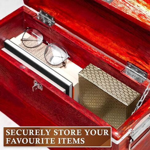 صندوق كنز القراصنة المصنوع يدويًا من Vizayo مع قفل ومفاتيح - صندوق تخزين خشبي عتيق مقاس 16 × 12 بوصة مع غطاء مفصلي - صندوق تخزين عتيق مزخرف مصنوع من خشب المانجو الصلب والقوي (أسود) in Kuwait