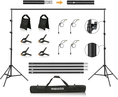 Backdrop Stand, Maxztill 8.5x10Ft Adjustable Photo Backdrop Stand Kit | Backdrop Stand for Parties,4 Crossbars,6 Background Clamps,4 Backdrop Clip Holder,2 Sandbags,1 Carry Bag for Wedding in Saudi Arabia