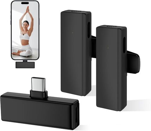 ميكروفون Lavalier لاسلكي صغير من النوع Android 2 حزمة لهاتف Samsung S24 A15، مشبك ميكروفون صغير USB C على طية صدر السترة ميكروفون Lav لهاتف iPhone 15 لتسجيل الفيديو والبودكاست والبث ومدونة الفيديو ويوتيوب وتيك توك in Kuwait