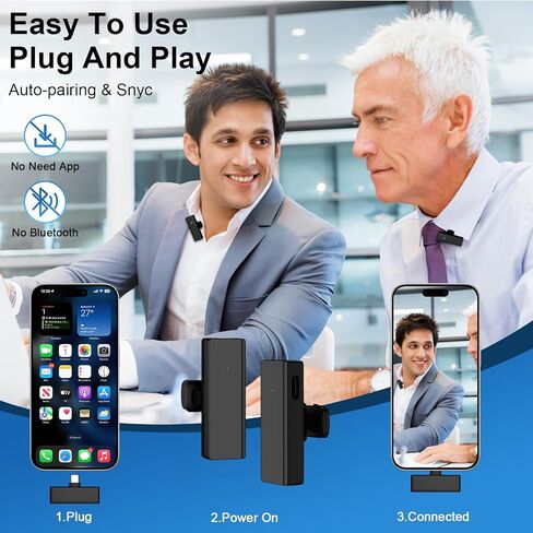 ميكروفون Lavalier لاسلكي صغير من النوع Android 2 حزمة لهاتف Samsung S24 A15، مشبك ميكروفون صغير USB C على طية صدر السترة ميكروفون Lav لهاتف iPhone 15 لتسجيل الفيديو والبودكاست والبث ومدونة الفيديو ويوتيوب وتيك توك in Kuwait