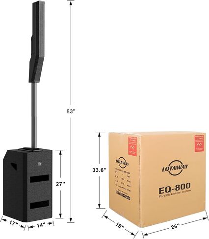 EQ-800 Portable Bluetooth Line Column Array System Professional Powered Loudspeaker 4 Way Dj PA Speaker 1300W with 12 inch Active Subwoofer, Black (1SET) in Saudi Arabia