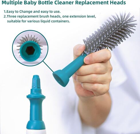 مجموعة تنظيف فرش الزجاجات الكهربائية، منظف فرشاة زجاجات الأطفال الكهربائية مع منظف زجاجات كهربائي قابل لإعادة الشحن وفرش زجاجات السيليكون وفرشاة القش، فرشاة تنظيف الزجاجات الأوتوماتيكية (رمادي) in Saudi Arabia