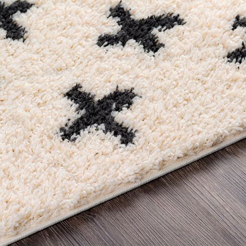 Livabliss Moroccan Soft Mora Shag Runner Area Rug,2'7" x 7'3",Cream/Charcoal in Kuwait