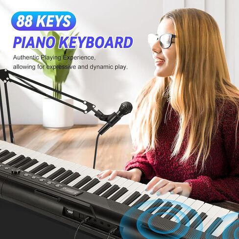 88 مفتاحًا للوحة مفاتيح البيانو بالحجم الكامل، بيانو لوحة مفاتيح كهربائية مع بلوتوث MIDI، بيانو رقمي مع ميكروفون، حامل موسيقى ودواسة مستدامة، بيانو كهربائي محمول للمبتدئين in Kuwait