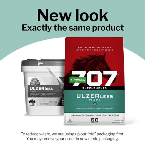 تركيبة 707 مكمل غذائي للخيول بدون ULZERless، دلو 7.5 رطل - دعم طبيعي للخيول التي تعاني من عوامل خطر الإصابة بالقرحة in Kuwait