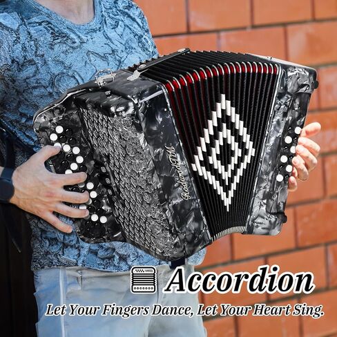 34 Keys 12 Bass Accordion - Adult Accordion in F/B/E, Push-Pull Heterophonic - Premium Quality (Sliver) in Kuwait