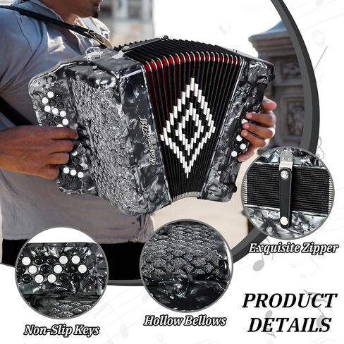 34 Keys 12 Bass Accordion - Adult Accordion in F/B/E, Push-Pull Heterophonic - Premium Quality (Sliver) in Kuwait