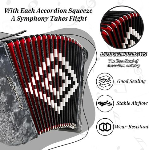 34 Keys 12 Bass Accordion - Adult Accordion in F/B/E, Push-Pull Heterophonic - Premium Quality (Sliver) in Kuwait