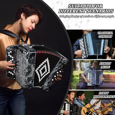 34 Keys 12 Bass Accordion - Adult Accordion in F/B/E, Push-Pull Heterophonic - Premium Quality (Sliver) in Kuwait