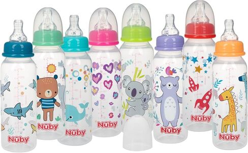 Nuby Printed Non-Drip 8oz Bottle, 3 Pack - Aqua, Orange, Green in Saudi Arabia