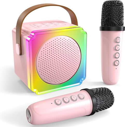 Karaoke Machine for Kids, Mini Bluetooth Karaoke Machine with 2 Wilreless Microphones and Music Lights for Home Party, Birthday Gifts for Girls (Pink) in Saudi Arabia