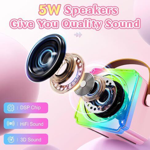 Karaoke Machine for Kids, Mini Bluetooth Karaoke Machine with 2 Wilreless Microphones and Music Lights for Home Party, Birthday Gifts for Girls (Pink) in Saudi Arabia