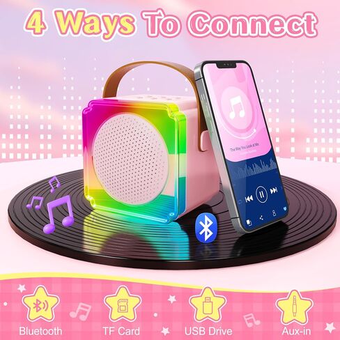 Karaoke Machine for Kids, Mini Bluetooth Karaoke Machine with 2 Wilreless Microphones and Music Lights for Home Party, Birthday Gifts for Girls (Pink) in Saudi Arabia