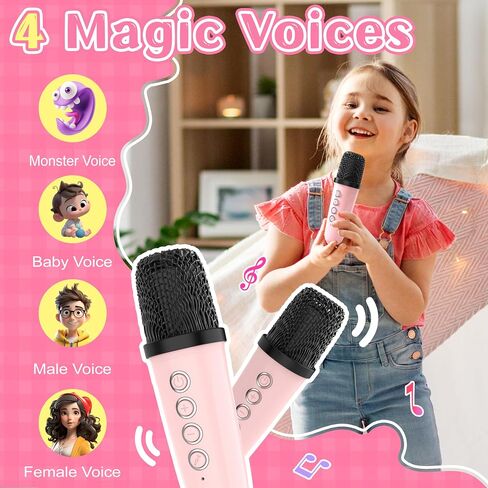 Karaoke Machine for Kids, Mini Bluetooth Karaoke Machine with 2 Wilreless Microphones and Music Lights for Home Party, Birthday Gifts for Girls (Pink) in Saudi Arabia