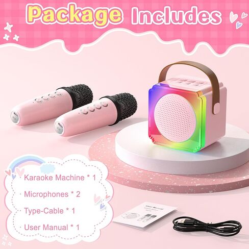 Karaoke Machine for Kids, Mini Bluetooth Karaoke Machine with 2 Wilreless Microphones and Music Lights for Home Party, Birthday Gifts for Girls (Pink) in Saudi Arabia
