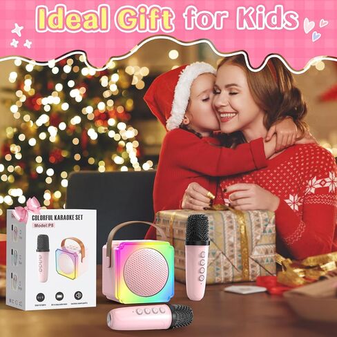 Karaoke Machine for Kids, Mini Bluetooth Karaoke Machine with 2 Wilreless Microphones and Music Lights for Home Party, Birthday Gifts for Girls (Pink) in Saudi Arabia