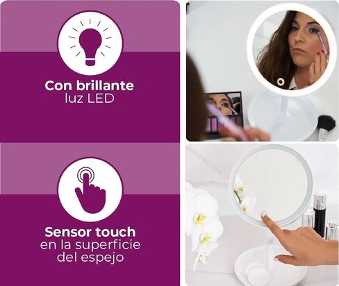 بيورير مراة مضيئة لمستحضرات التجميل ومستحضرات التجميل، سطح مستشعر اللمس، صينية تخزين، مع مراة مكياج مكبرة مغناطيسية، ضوء LED ابيض وخافت، بدون سلك، دوران 360 درجة، BS45 in Saudi Arabia