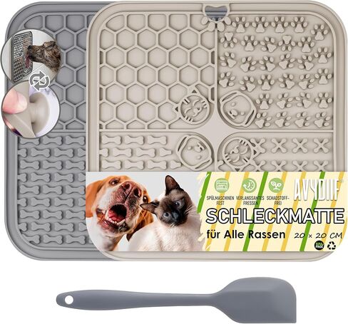 Lick Mats for Dog & Cat, Slow Feeders Cat Bowl with Suction Cups, Anxiety Relief & Boredom Reducer, Enrichment Toys for Peanut Butter Treats Yogurt Bathing Grooming (Beige+Grey) in Kuwait