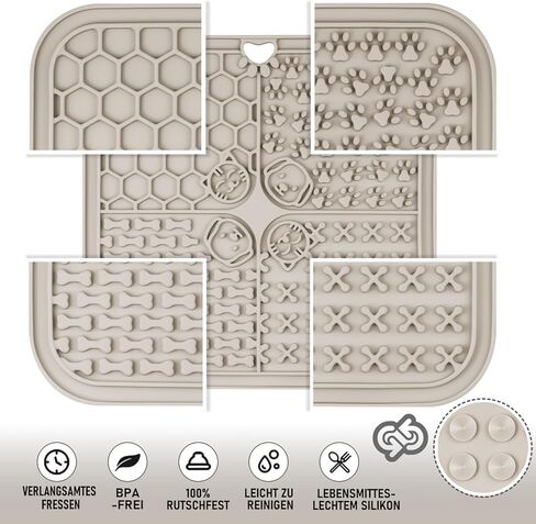 Lick Mats for Dog & Cat, Slow Feeders Cat Bowl with Suction Cups, Anxiety Relief & Boredom Reducer, Enrichment Toys for Peanut Butter Treats Yogurt Bathing Grooming (Beige+Grey) in Kuwait