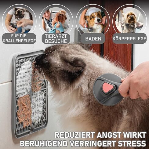 Lick Mats for Dog & Cat, Slow Feeders Cat Bowl with Suction Cups, Anxiety Relief & Boredom Reducer, Enrichment Toys for Peanut Butter Treats Yogurt Bathing Grooming (Beige+Grey) in Kuwait