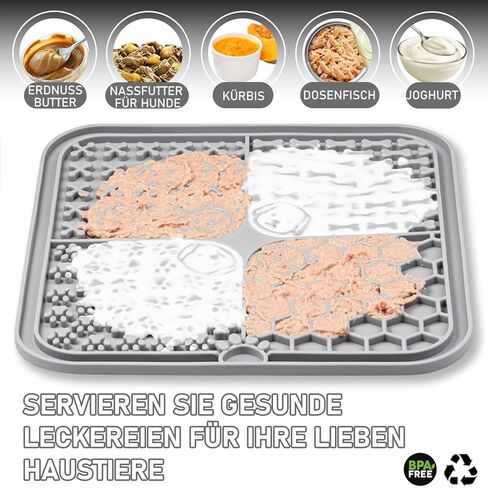 Lick Mats for Dog & Cat, Slow Feeders Cat Bowl with Suction Cups, Anxiety Relief & Boredom Reducer, Enrichment Toys for Peanut Butter Treats Yogurt Bathing Grooming (Beige+Grey) in Kuwait