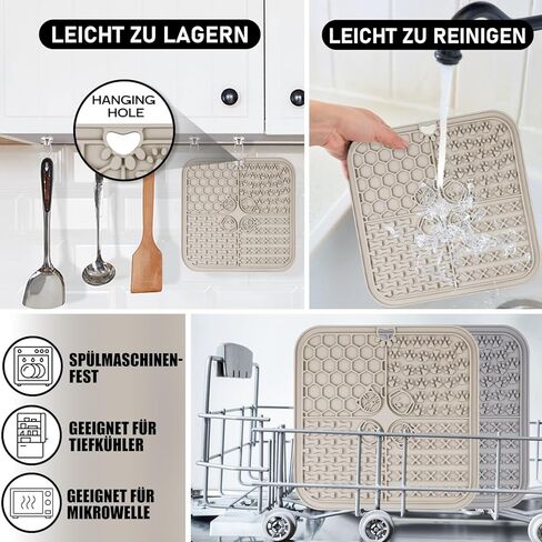 Lick Mats for Dog & Cat, Slow Feeders Cat Bowl with Suction Cups, Anxiety Relief & Boredom Reducer, Enrichment Toys for Peanut Butter Treats Yogurt Bathing Grooming (Beige+Grey) in Kuwait