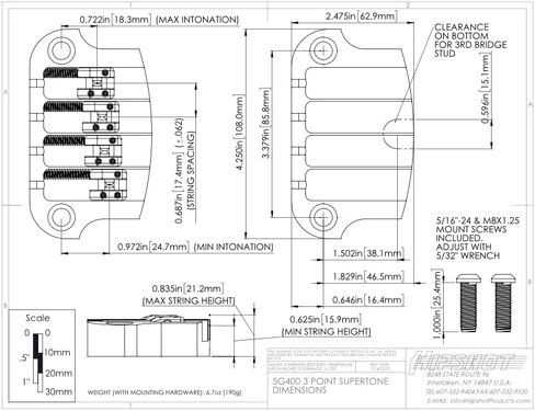 Hipshot String Supertone Bass Bridge 3 نقاط كروم مع قطعة قماش in Kuwait