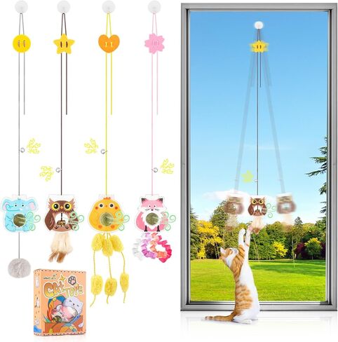 Fashion's Talk Cat Toy Interactive Hanging Door Cat Teaser Kitten Toys 80" 4-Pack Cats Toys Feather Toys with Catnip Ball Animal Exercise, Mental Physical Stimulation in Kuwait